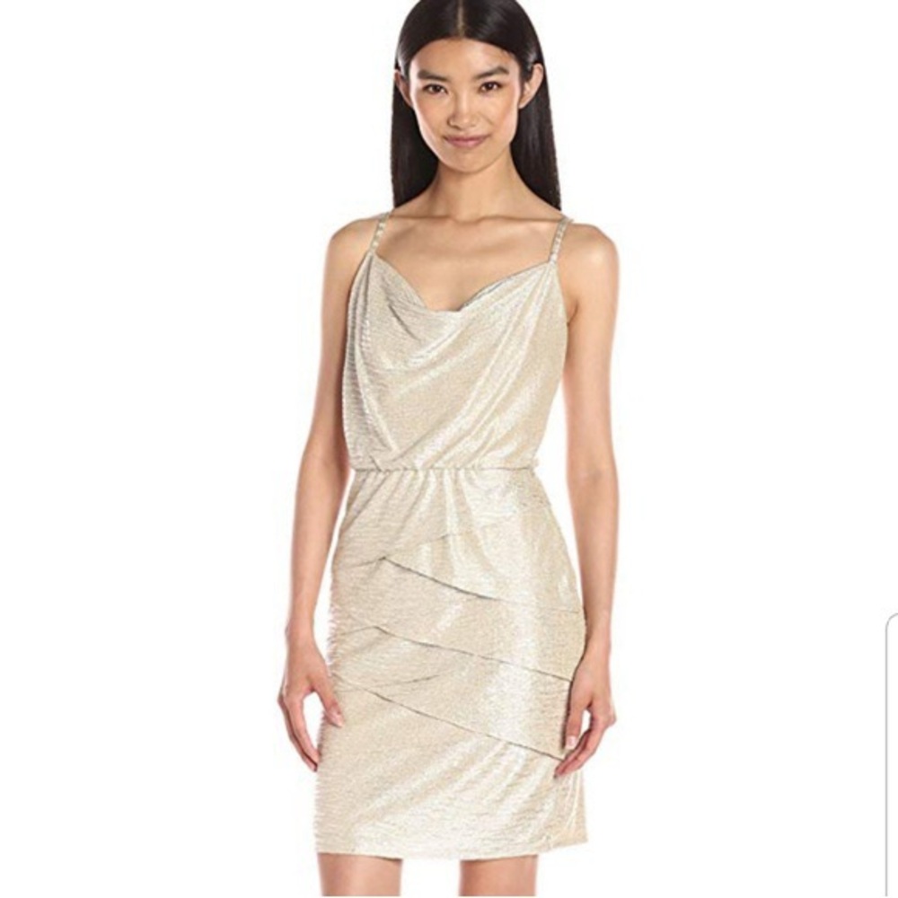 LAUNDRY by Shelli Segal Metallic Gold Shimmer Cockrail Dress, size 0
